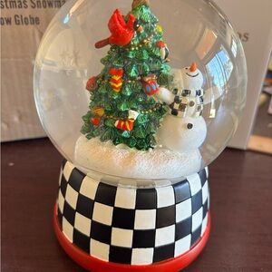 Christmas Mackenzie Childs NIB Cozy Christmas Snowman and tree snow globe